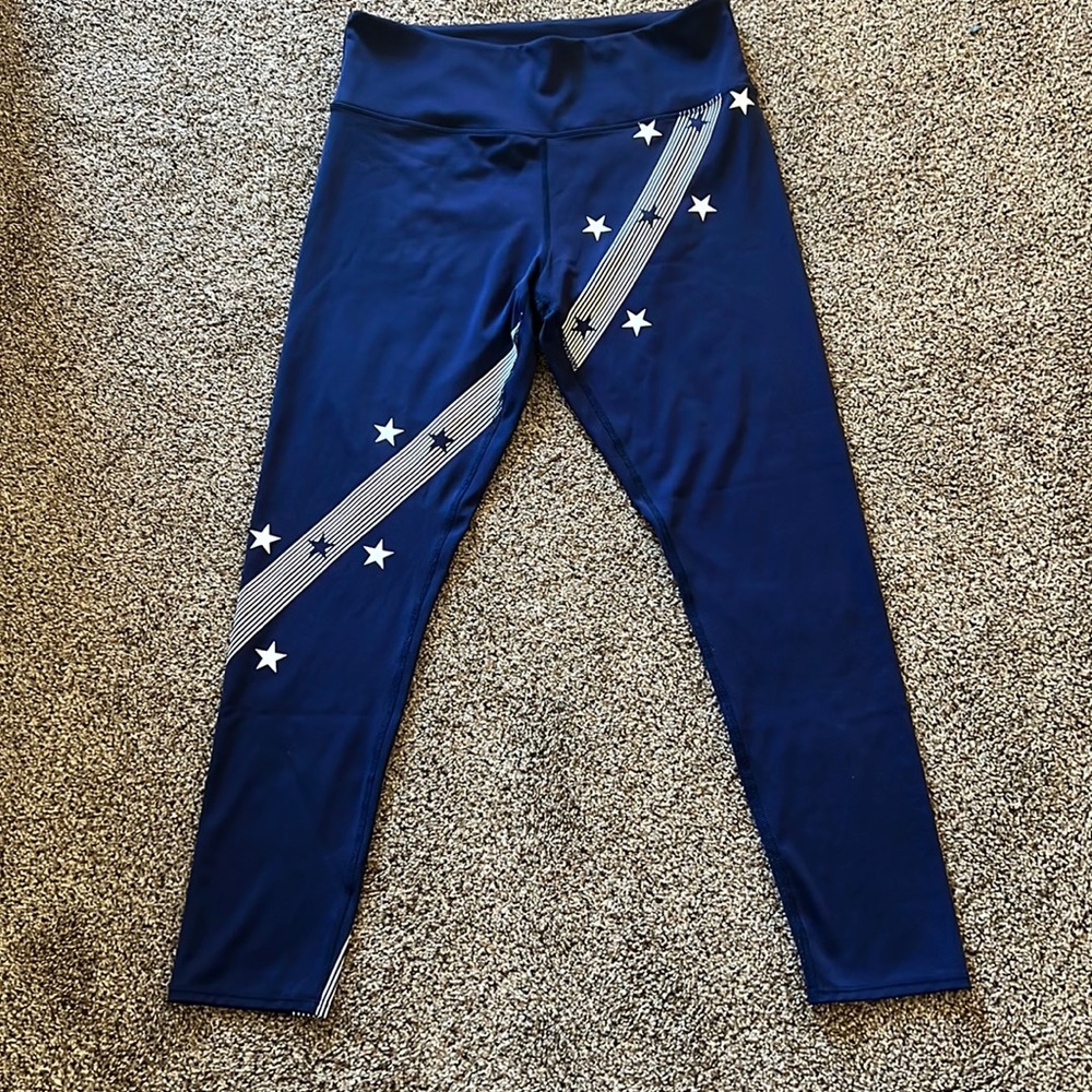 SoulCycle leggings, navy star and stripes